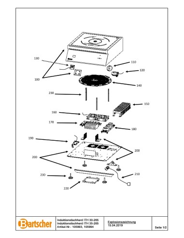 Pièces détachées pour Plaque à induction ITH 30-265 marque Bartsher 