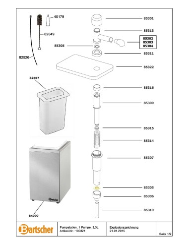 Pièces détachées pour Pompe sauce, 1 pompe 3,3L marque Bartsher 