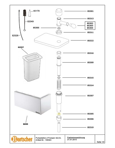 Pièces détachées pour Pompe sauce, 4 pompes 4x3,3L marque Bartsher 