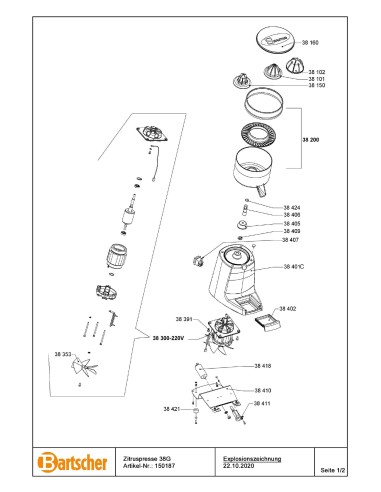 Pièces détachées pour Presse-agrumes 38G marque Bartsher 