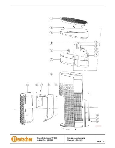 Pièces détachées pour Purificateur d'air W4000 marque Bartsher 