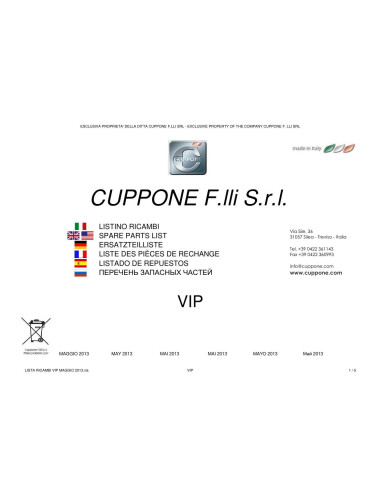 Pièces détachées CUPPONE VIP 12 Annee 2013 