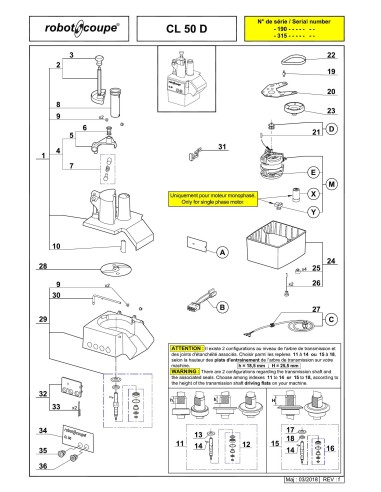 Pièces détachées pour Coupe-légumes CL 50 D - Robot Coupe 