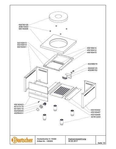 Pièces détachées pour Réchaud sur pieds E 1K500 marque Bartsher 