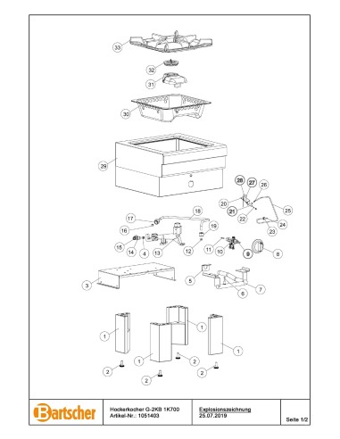 Pièces détachées pour Réchaud sur pieds G-2KB 1K700 marque Bartsher 