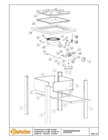 Pièces détachées pour Réchaud sur pieds G-WB 1K1250 XL marque Bartsher 