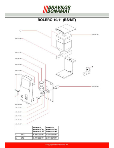 Pièces détachées BRAVILOR BONAMAT Bolero10-BS (-200404) Annee -200404 