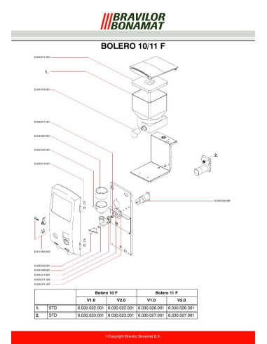 Pièces détachées BRAVILOR BONAMAT Bolero10-F (-200404) Annee -200404 