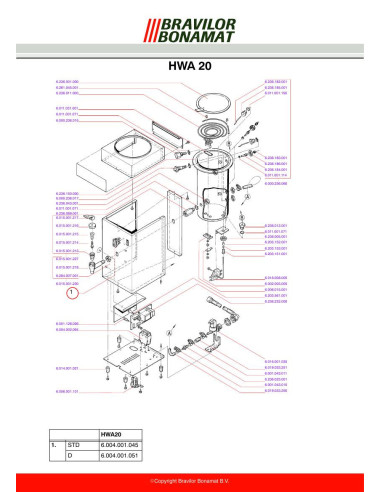 Pièces détachées BRAVILOR BONAMAT HWA20 