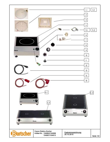 Pièces détachées pour Réchaud électrique 1K3000 GL marque Bartsher 