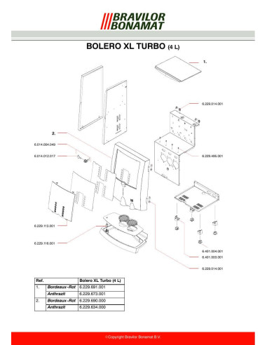 Pièces détachées BRAVILOR BONAMAT BoleroTurboXL-4L (200404-) Annee 200404- 