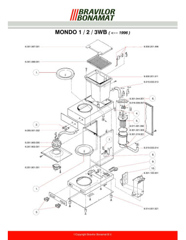 Pièces détachées BRAVILOR BONAMAT Mondo3WB (-199601) Annee -199601 
