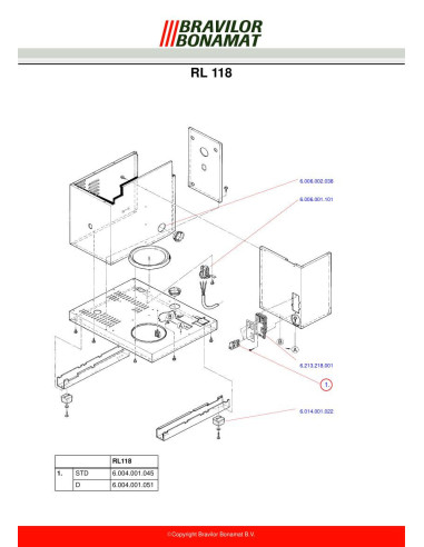 Pièces détachées BRAVILOR BONAMAT RL118 