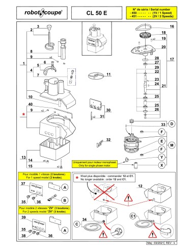 Pièces détachées pour Coupe-légumes CL 50 E - Robot Coupe 