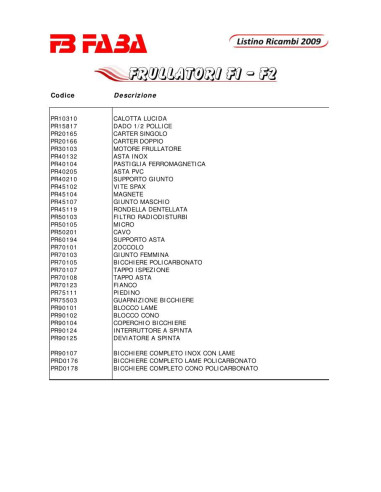 Pièces détachées FB FABA F2 Annee 2009 