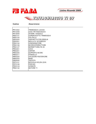 Pièces détachées FB FABA T1 07 Annee 2009 