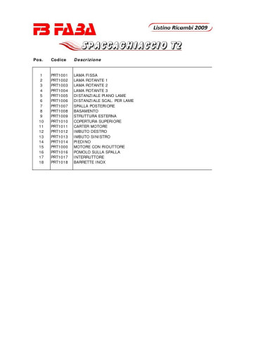 Pièces détachées FB FABA T2 Annee 2009 