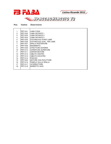 Pièces détachées FB FABA T2 Annee 2012 