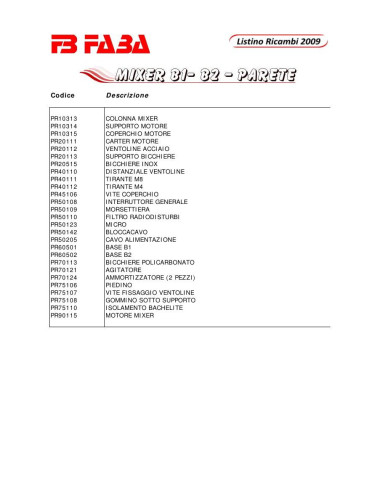 Pièces détachées FB FABA B1 Annee 2009 