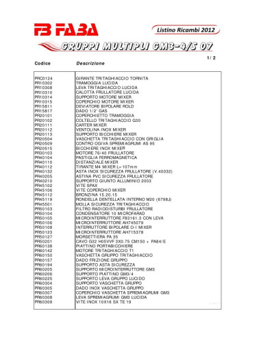 Pièces détachées FB FABA GM3-4-S-07 Annee 2012 