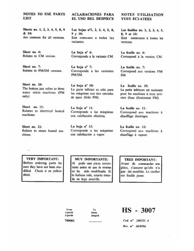 Pièces détachées GIRBAU HS3007 Annee 0 