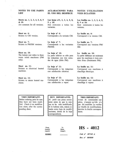 Pièces détachées GIRBAU HS4012 Annee 0 from s.n. 810001 