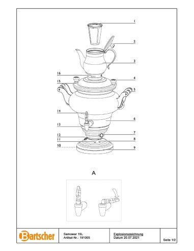 Pièces détachées pour Samovar 15L marque Bartsher 