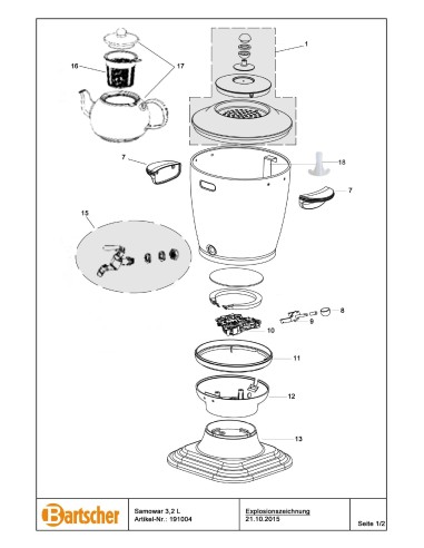 Pièces détachées pour Samovar 3,2L marque Bartsher 