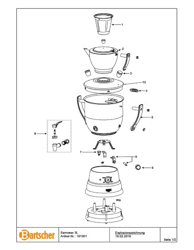 Pièces détachées pour Samovar 3L marque Bartsher 