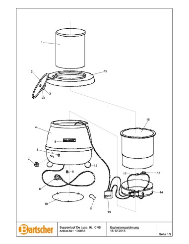 Pièces détachées pour Soupière De Luxe 9L marque Bartsher 