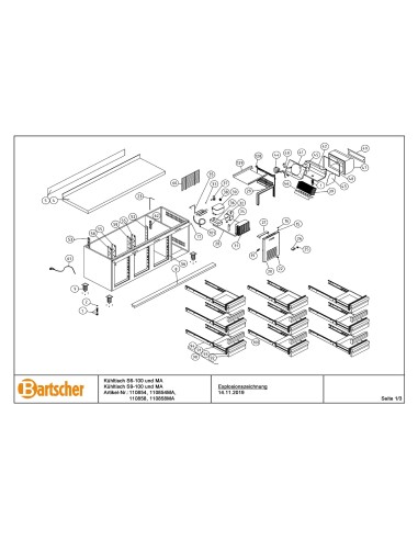 Pièces détachées pour Table réfrigérée S9-100 marque Bartsher 