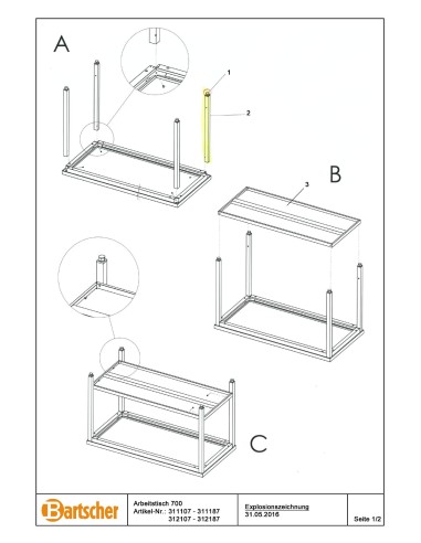 Pièces détachées pour Table trav. 700, L1000 marque Bartsher 