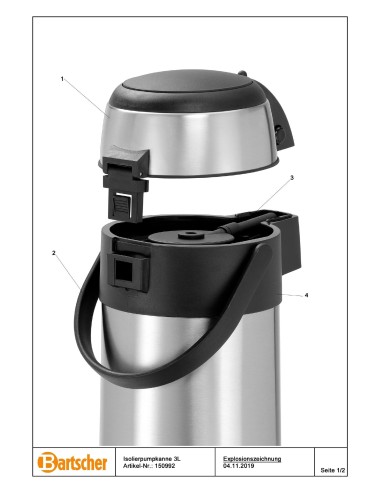 Pièces détachées pour Thermos à pompe 3L marque Bartsher 