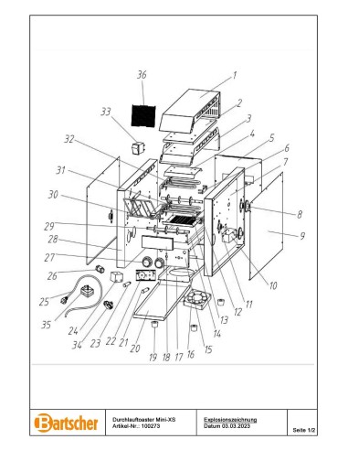 Pièces détachées pour Toaster à convoyeur Mini-XS marque Bartsher 