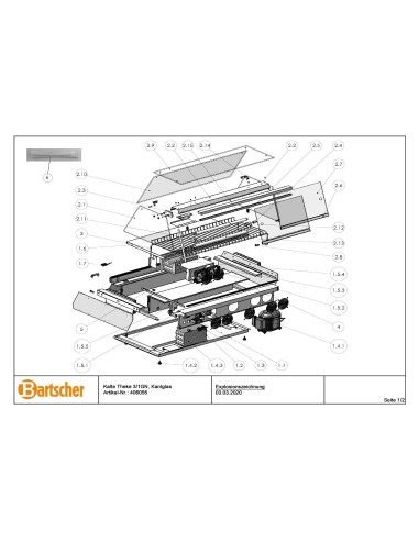 Pièces détachées pour Vitrine réfrig. 3/1 GN, verre plat marque Bartsher 