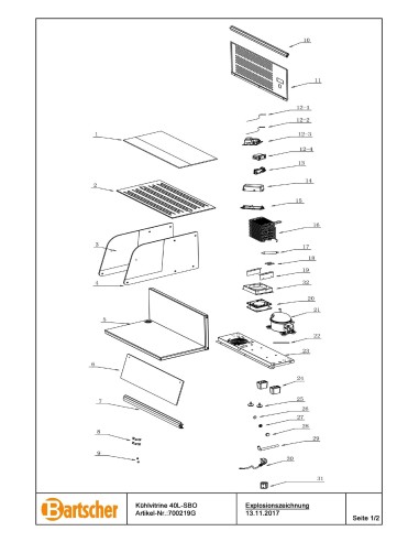 Pièces détachées pour Vitrine réfrigérée 40L-SBO marque Bartsher 