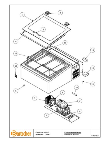 Pièces détachées pour Vitrine à glaces 3x5L-F marque Bartsher 