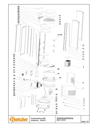 Pièces détachées pour Vitrine à gâteaux 400L marque Bartsher 