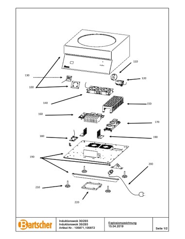 Pièces détachées pour Wok à induction 30/293 marque Bartsher 
