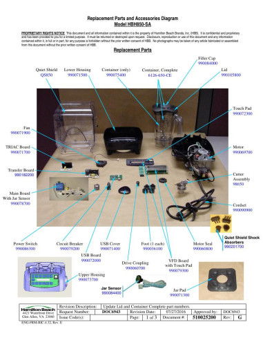 Pièces détachées HAMILTON BEACH HBH850-SA 