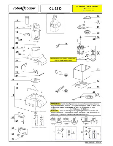 Pièces détachées pour Coupe-légumes CL 52 D - Robot Coupe 