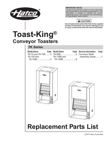 Pièces détachées HATCO TK-100 