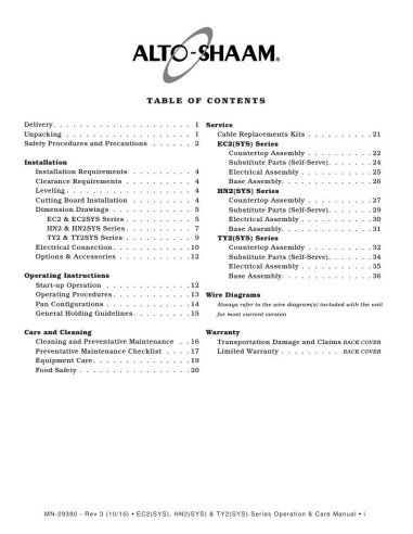 Pièces détachées ALTO-SHAAM HN2SYS-48 - ALTO-SHAAM HN2SYS-48 - Alto-Shaam