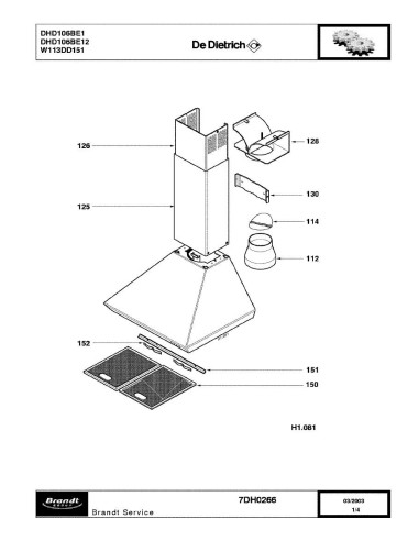 Pièces détachées DE DIETRICH DHD106BE1 DHD106BE12 