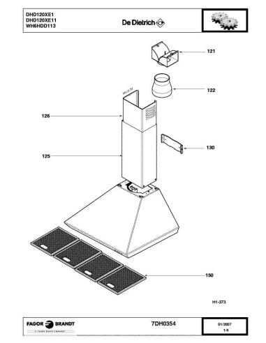 Pièces détachées DE DIETRICH DHD120XE1 DHD120XE11 7DH0354 Annee 0 7DH0354 