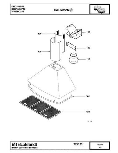 Pièces détachées DE DIETRICH DHD159BP1 7DH0290 7X1255 Annee 0 7X1255 