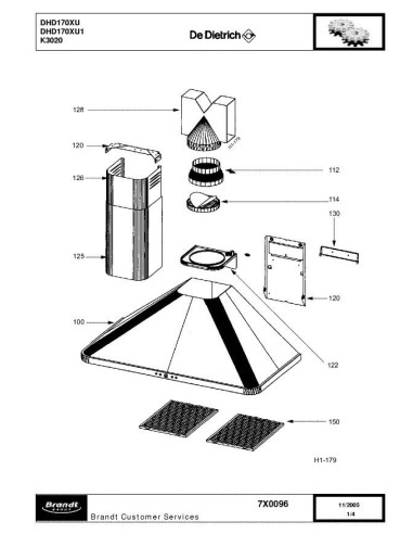 Pièces détachées DE DIETRICH DHD170XU 7X0096 Annee 0 7X0096 