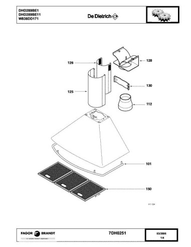 Pièces détachées DE DIETRICH DHD289BE1 7DH0251 Annee 0 7DH0251 