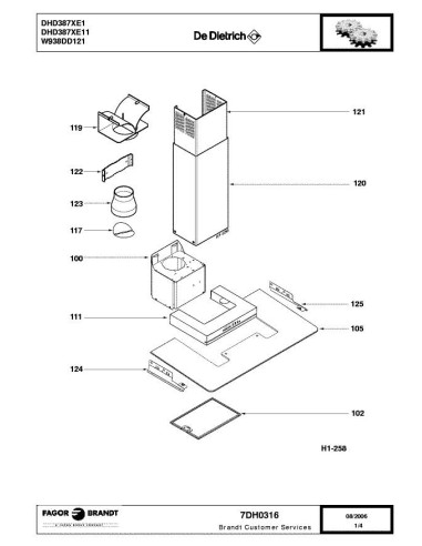 Pièces détachées DE DIETRICH DHD387XE1 7DH0316 7X1004 7X9977 Annee 0 7DH0316 