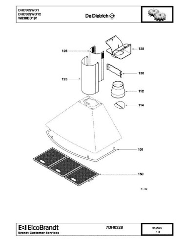 Pièces détachées DE DIETRICH DHD389WG1 7DH0328 Annee 0 7DH0328 